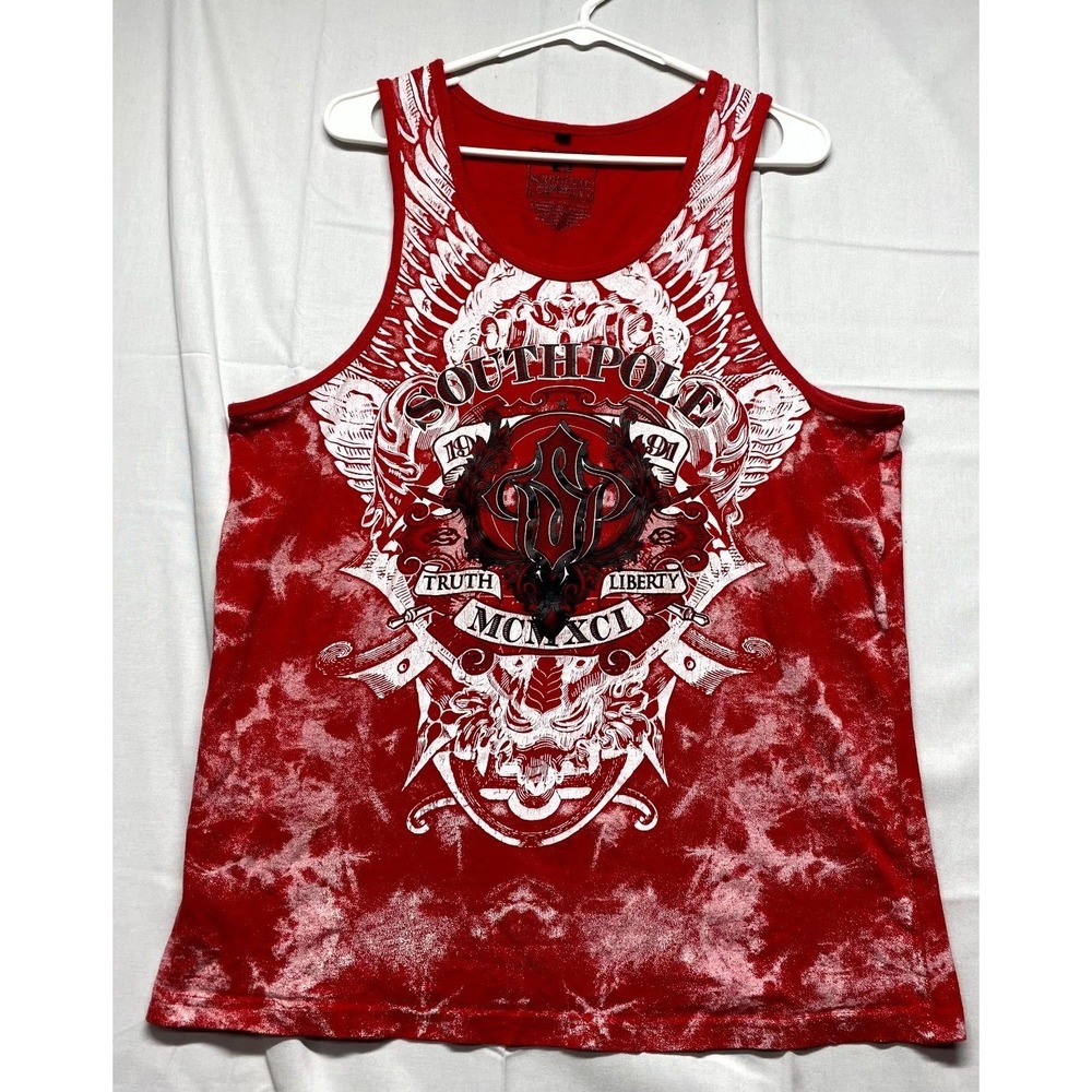 Vintage Southpole Tank top Mens Large Red Truth & Liberty Graphic Print Cotton